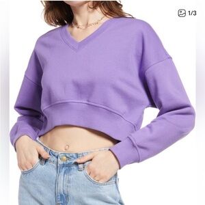 NWOT Nordstrom Organic Cotton Blend V-Neck Crop Sweatshirt by BP, brand new